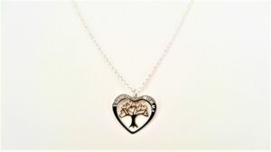 Collier mit Behang Herz Lebensbaum 925 AG bic. gelb/weiss