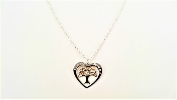 Collier mit Behang Herz Lebensbaum 925 AG bic. gelb/weiss