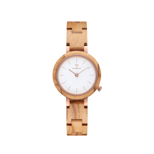 Damenuhr analog Matilda/Olivewood/Rosegold Edelstahl/Holz