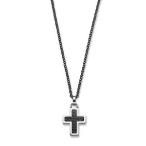 Herrencollier Kreuz Edelstahl/Carbon