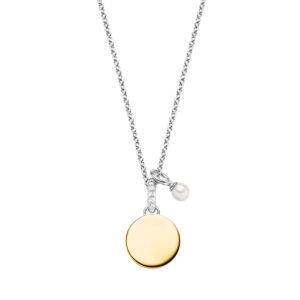 Collier mit Behang Gravurplatte 925 AG bic. gelb/weiss
