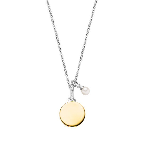 Collier mit Behang Gravurplatte 925 AG bic. gelb/weiss