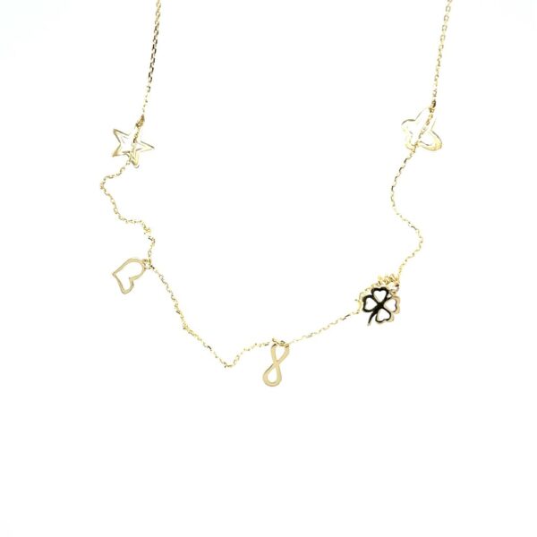Collier mit Behang Herz Stern Schmetterling Hufeisen Kleebl 585 GG