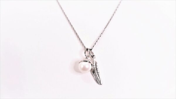 Collier mit Perle Feder 925 Ag rhodiniert