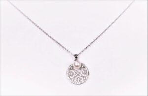Collier mit Perle Lebensblume 925 Ag rhodiniert