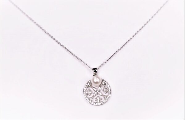 Collier mit Perle Lebensblume 925 Ag rhodiniert