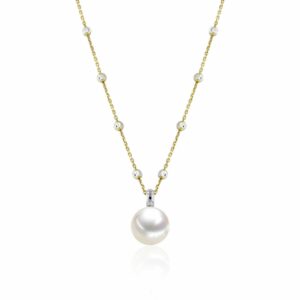 Collier mit Perle 925 AG bic. gelb/weiss