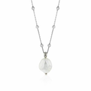 Collier mit Perle 925 Ag rhodiniert