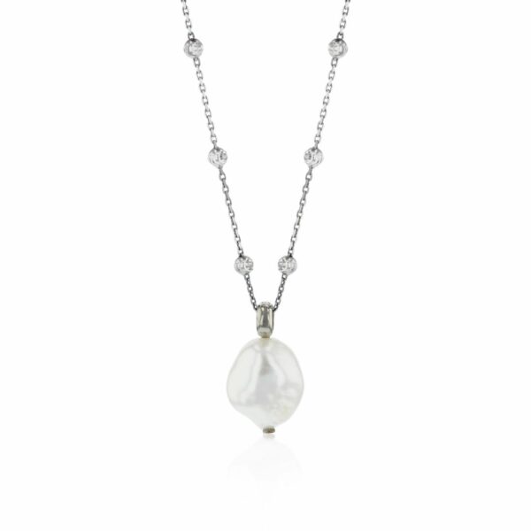 Collier mit Perle 925 Ag rhodiniert