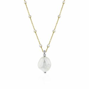 Collier mit Perle 925 AG bic. gelb/weiss