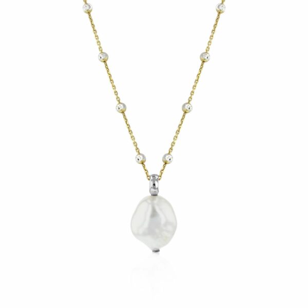 Collier mit Perle 925 AG bic. gelb/weiss