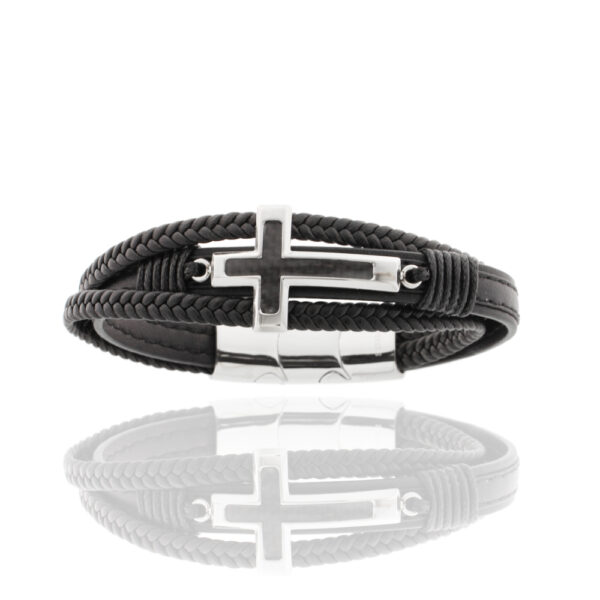Herrenarmband Kreuz Edelstahl/Carbon