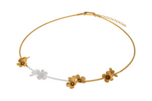 Collier mit Behang Blume 925 AG bic. gelb/weiss