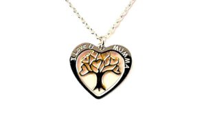 Collier mit Behang Herz Lebensbaum 925 AG bic. gelb/weiss