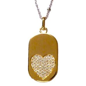 Collier mit Behang Herz Gravurplatte 925 AG bic. gelb/weiss