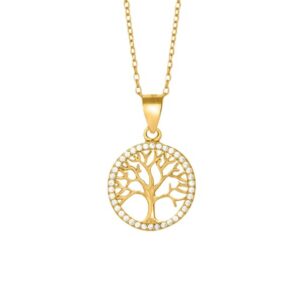 Collier mit Behang Lebensbaum 925 AG gelb vergoldet