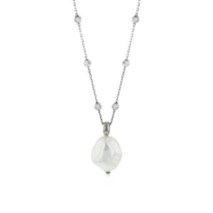 Collier mit Perle 925 Ag rhodiniert