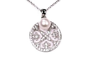 Collier mit Perle Lebensblume 925 Ag rhodiniert