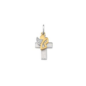 Anhänger Kreuz Schutzengel 925 AG bic. gelb/weiss